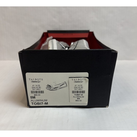 Talbots Aluminum Metallic Loafers Moc Toe Bow On Vamp Womens Size 5 Open Box - Picture 9 of 9